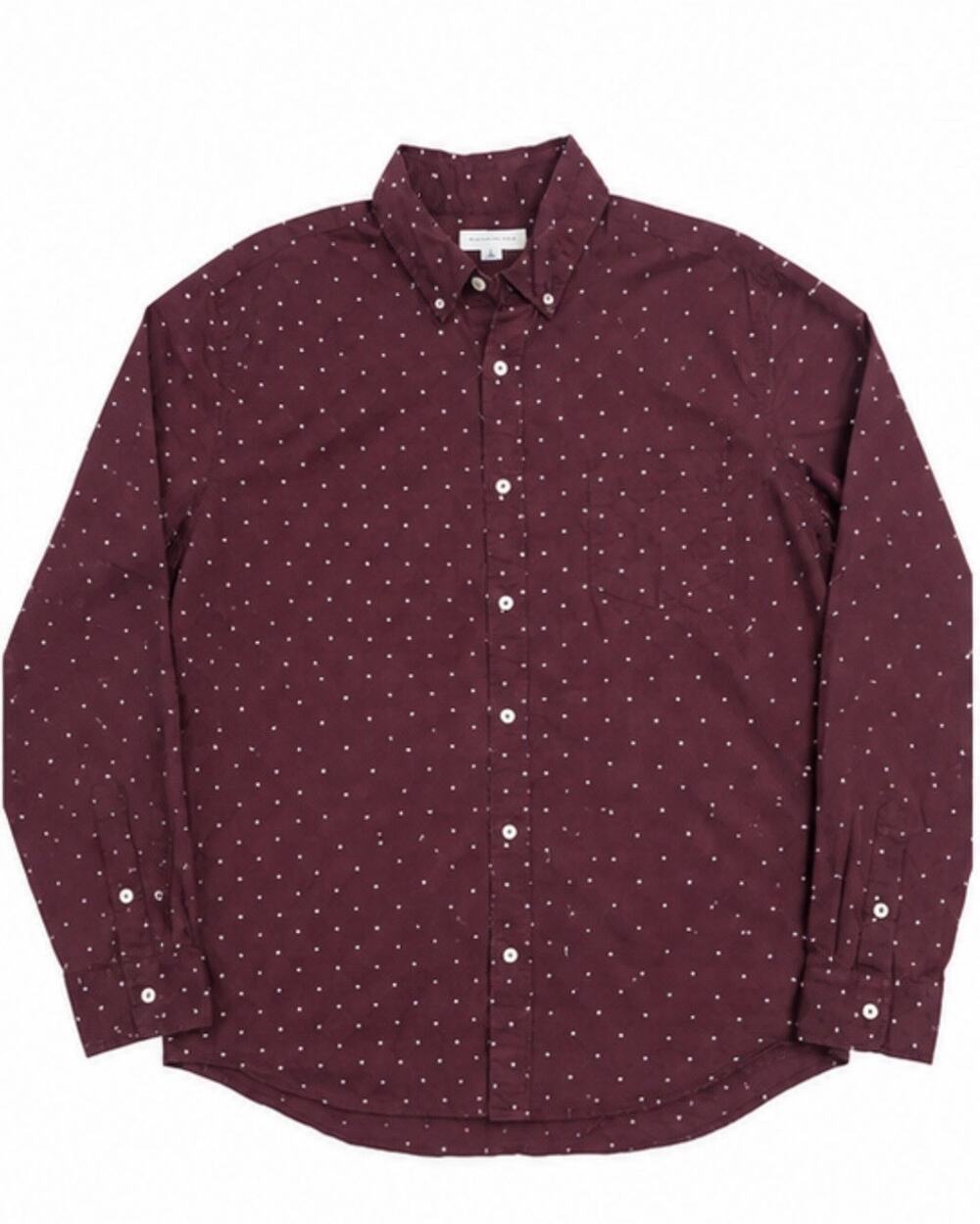Aeropostale XL Maroon Button Front Shirt White Dot Pattern Long Sleeve Men’s